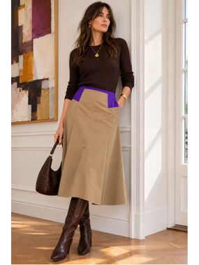 Max Mara Skirt Women 14 Studio Midi Cotton A-Line Italian Colorblock Mod Purple